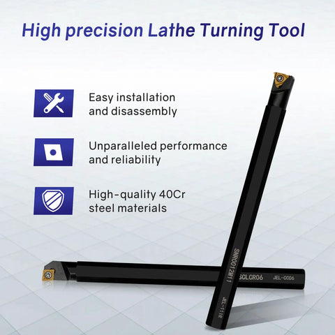 Beefy Pro Grade Lathe Turning Tool Kit 21 Piece Set with high precision turning tools shown with benefits and features.
