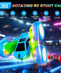 Epic 360 Degree Flip RC Car All Terrain 4WD Stunt Toy with USB C Charge showcasing LED lights in a stadium setting.