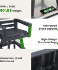 Outdoor HDPE Swivel Bar Stool 360 Degree Rotation Bar Height Ladderback Chair showing weight and structural details.