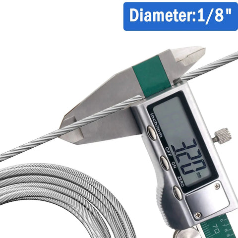 1/8 Inch Stainless Steel Cable 200 Feet T316 Aircraft Wire Rope with caliper measuring 7x7 construction for deck railing