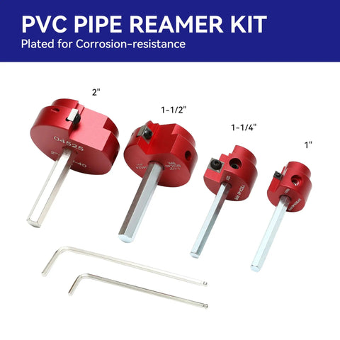 Go To Four Piece PVC Pipe Reamer Tool Set For Schedule 40 Plastic Pipes Fits 1/2 Inch Drill Includes 1 Inch 1-1/4 Inch 1-1/2 Inch And 2 Inch Reamers Fittings Saver Socket Saver Deburring Plumbing Accessory