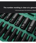 Straight Up Shop Beast Half Inch Drive Socket Set With Metric Deep Sockets And Impact Ready Hex Design Featuring A Portable Layered Tool Case With Detachable Storage Compartments For Weekend Wrenching Favorites showing clear number markings on black metric deep sockets.