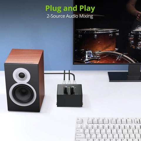 Dual Channel Stereo Mixer For Computer And Console Setup, Easy Two-Source Audio Mixing With gold-plated RCA jacks, single unit