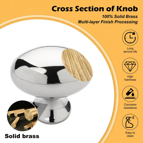 Oval Shape Polished Nickel Cabinet Drawer Knobs Set, Solid Brass cross-section, corrosion-resistant, durable hardware.