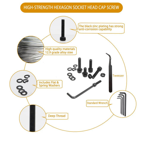 High-strength hexagon socket head cap screw components and tools, Hardcore 2040 Piece Metric Bolt Kit Hex Socket Screws M2 M3 M4 M5 Assortment Black Zinc Coated 12.9 Grade Alloy Steel With Lock Flat Washers Built Strong For The Daily Mechanical Grind.