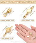 18 Pcs Magnetic Necklace Clasp Set With 3 Styles In Gold And Silver, Rose Round And Cylindrical Magnetic Clasp Connectors
