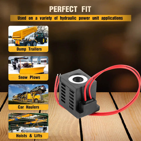 12V DC 22W Solenoid Coil Replacement For Valve Stem Series 10 12 16 38 58 with dual wire leads for hydraulic power units