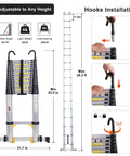 26.2 Foot Telescoping Aluminum Ladder With Hooks 330 Lb Capacity Multi Purpose Collapsible Ladder For Home Outdoor Work Lightweight Portable Extension Ladder, folded