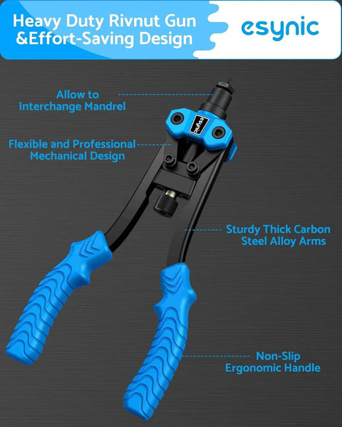 Pro Grade Rivet Nut Tool Kit With 6 Mandrels And 125 Rivet Nuts M3 To M10 Heavy Duty Hand Rivnut Gun with ergonomic grip design