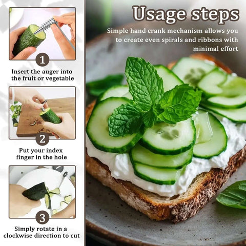 GYHZ 2-in-1 vegetable spiral and crinkle cutter set, stainless steel; cucumber slices on toast (2-pack)