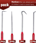 Professional Grade Grip Tight 4 Piece Hook And Pick Tool Set Double Pointed Scribe Kickass For Auto Oil Changes O Ring Removal Glue Scraping Durable Steel showing 90-degree, straight, hook, and 45-degree tools.