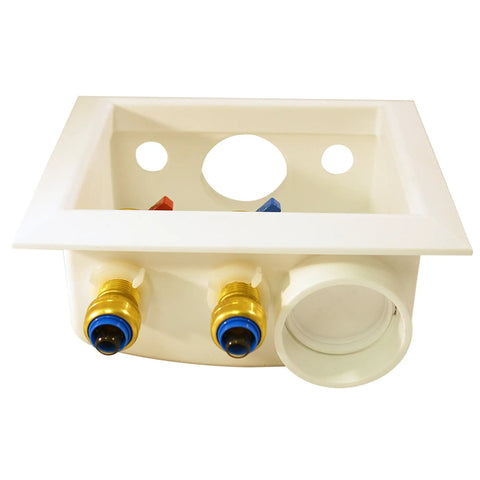 Lead Free Dezincification Resistant Brass Valve Box with 3/4 Inch Male Hose Thread Outlets, Push-To-Connect Design, Front View