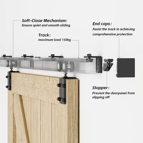 6.6Ft Box Rail Sliding Barn Door Hardware Kit Aluminum Alloy Wall Mount Heavy Duty Smooth Glide With Ball Bearing Rollers 330Lb Capacity Fits 1 Inch To 1 3 Quarter Inch Door Thickness Max Opening 35.4 Inches For Single Doors