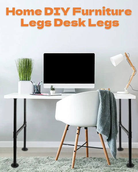 Desk with Industrial Pipe Table Legs 30 Inch Grey Steel 2 Pack For Coffee And End Tables DIY Wood Top Build Your Own Modern Vintage Look