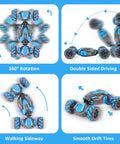 Sensing RC Stunt Car For Kids With 2.4GHz Hand Remote, Gravity Sensing Watch Control, showing 360° rotation and double-sided driving.