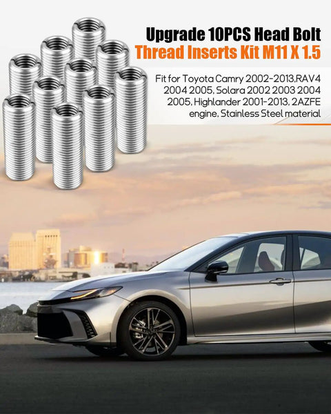 Upgrade Head Bolt Thread Inserts Kit M11 X 1.5 For Toyota Camry 2002-2013 Solara RAV4 Highlander 2AZFE Engine Stainless Steel 10 Pieces