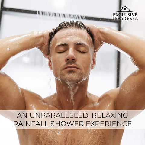 Man enjoying High Power Rain Shower Head With Handheld Combo 6 Inch Rainfall Head Plus 70 Inch Hose in shower