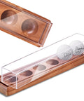 Crystal Clear UV Protected Golf Ball Display Case For Six Balls with signed golf balls, solid wood base, clear acrylic cover.