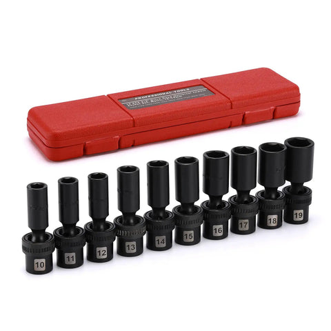 Three Eighths Inch Drive Deep Universal Impact Socket Set 6 Point Metric Chrome Molybdenum Steel With Black Phosphate Coating