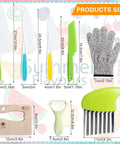 8-piece kids' wooden kitchen knife set with plastic toddler-safe knives, cutting board, peeler, gloves