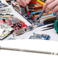 Top Tier Chisel Soldering Iron Tip T12 for fast heating, shown with circuit boards and soldering tools in background.