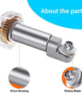 Side view of rotary blade and drive housing assembly for Maker 3/4; metal shaft with copper gear ring
