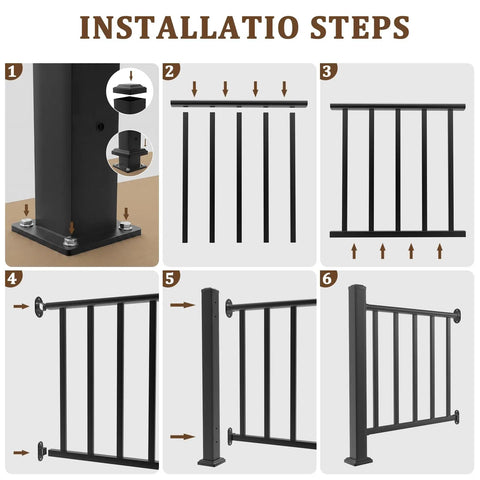 Installation steps for Heavy Duty Modular Deck Railing Kit, 36 By 3 Foot Black Porch Rails with Single Post.