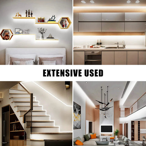 White COB LED Strip Light Max With RF Remote 16.4ft 6500K CRI93+ used in kitchens, stairs, living rooms, and wall decor.