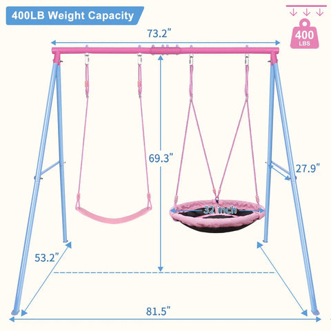 Heavy Duty A Frame Swing Set For Backyard With 440 Lb Capacity 32 Inch Saucer Swing And Belt Swing Seat Metal Outdoor Swing Stand