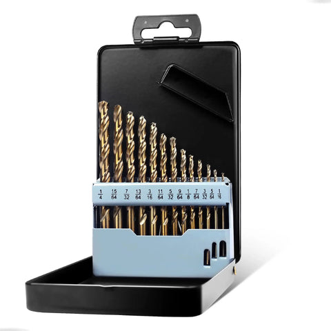 Cobalt Drill Bit Set M35 HSS 13 Piece One Sixteenth Inch To One Quarter Inch Twist Bits in open case with labeled sizes