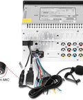 Back view of head unit showing 3.5mm Car Microphone Assembly For Head Unit With Bluetooth Enabled Stereo GPS DVD, wiring details visible