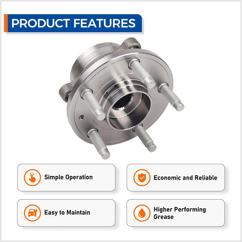 2 Pack Front And Rear Wheel Hub And Bearing Assembly 512460 Compatible With Ford Explorer 2011 To 2019 And Police Interceptor Utility 2013 To 2018 5 Lugs Non ABS High Quality Replacement, close-up view
