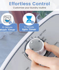 10-minute wash timer and 5-minute spin timer dial on Slick Compact Mini Washer And Dryer Combo for easy laundry control.