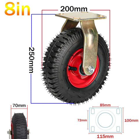 Smooth Operator 2 Piece 8 Inch Pneumatic Caster Wheels featuring a 200mm rubber tread and steel plate for utility carts.