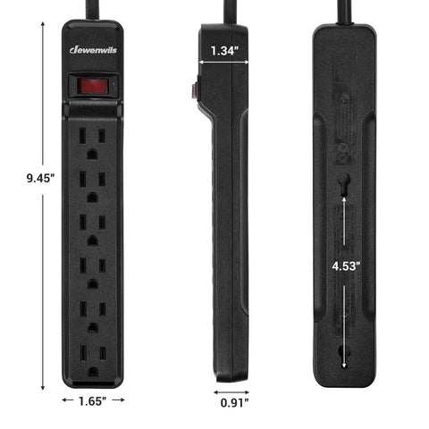 Dimensions of Two Pack Heavy Duty Power Strip Surge Protector With 25 Ft Extra Long Extension Cord Flat Plug 15 Amp 500 Joules.