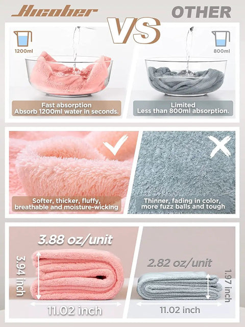 Comparison of Go To Rapid Dry Microfiber Hair Towel Wraps For Women Three Pack Turban Style Quick Dry Towels and competitor's product.