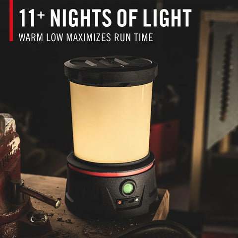 Rechargeable Emergency Camping Lantern With 2500 Lumens Beast Mode Brightness And USB C Power Bank on workbench