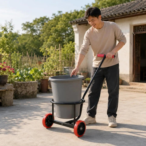 Beefy Heavy Duty Hand Truck And Bucket Cart With Metal Frame And Padded Handle For Easy Rolling And Stable Support At Home And In The Workshop Carbon Steel Trolley Two Wheel Mobility with gray bucket