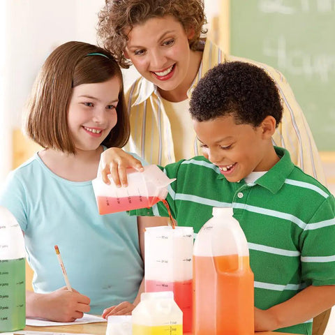Kids using Gallon Measurement Set For Kids And Classrooms Kid Friendly Volume Mastery Kit with cups, pints, quarts, gallons