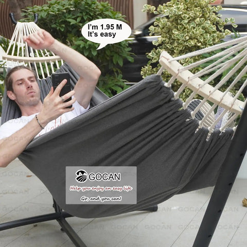 Extra Large Double Hammock For Two With 500Lb Capacity 220x150 Cm Canvas Cotton Bed 330 Cm Total Length Outdoor Indoor