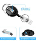 Five Pack Retractable Badge Reels With Carabiner Clip And Key Ring For ID Cards And Keychains Heavy Duty Belt Clip Reels Built For Real Life Workhorse Grade For Office Pros Nurses Students And Everyday Access showing thickened clip and extended pillar features