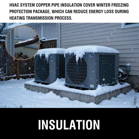 Image showing heavy duty HVAC pipe insulation wrap for central air conditioning and mini splits, snowy outdoor units.