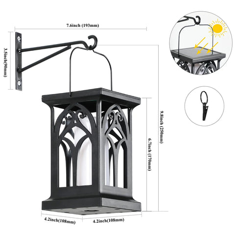 Outdoor Flickering Flame Solar Lanterns 2 Pack No Fuss Waterproof Wall Sconce Lights With 3 Lighting Modes for patio or yard