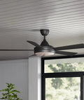52 Inch Modern Ceiling Fan With Remote And Lights, 3 Color Temperature LED, Old Bronze Finish, 5 Reversible Blades, Dimmable Indoor Ceiling Fan For Kitchen, Bedroom And Living Room, ETL Listed mounted on a white ceiling