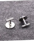 Cross Pattern Titanium Steel Cufflinks For Men Black Polished Shirt Buttons placed on gray fabric surface