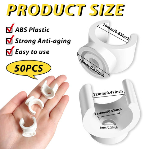 White ABS plastic PEX pipe clamps, 1/2 inch (16 mm) size, 50-pack U-shaped tubing holders