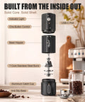 Straight Up Fast Electric Burr Coffee Grinder With Heavy Duty Stainless Steel Blades Cordless Rechargeable Unit designed for espresso, showing components including bean hopper.