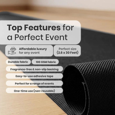 Black Carpet Floor Runner 2.6x30 Feet With Pre Attached Double Sided Tape Non Slip Indoor Runner display with features