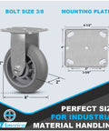 Front view of SY America 6-inch heavy-duty caster wheel with 2-inch-wide thermoplastic rubber, non-marking mounting plate