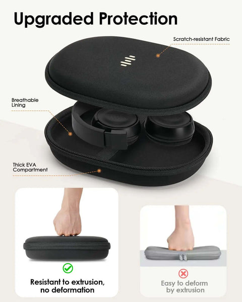 Foldable Hard Shell Over Ear Headphone Case Built Different Hella Tough Travel Organizer Featuring Volume Icon Design, open view with headphones inside.